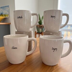 RAE DUNN Mugs Set of 4 Mugs Spell Out Laugh, Enjoy, Shine, Happy Gift Idea